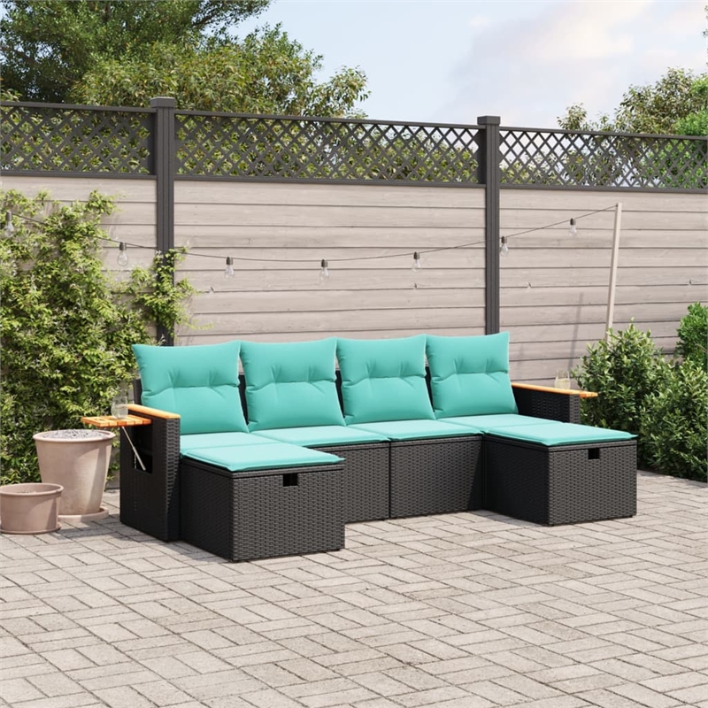 vidaXL 6 Piece Poly Rattan Sofa Set in Black/Blue