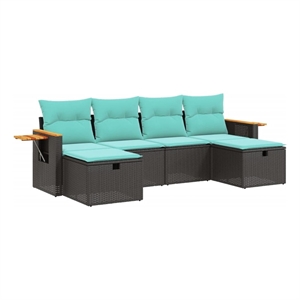vidaXL 6 Piece Poly Rattan Sofa Set in Black/Blue