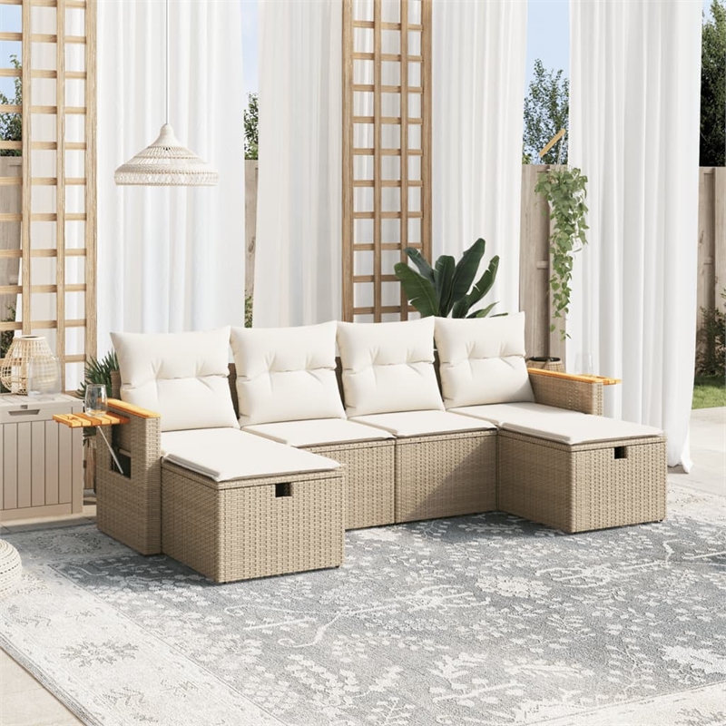 vidaXL 6 Piece Poly Rattan Sofa Set in Beige