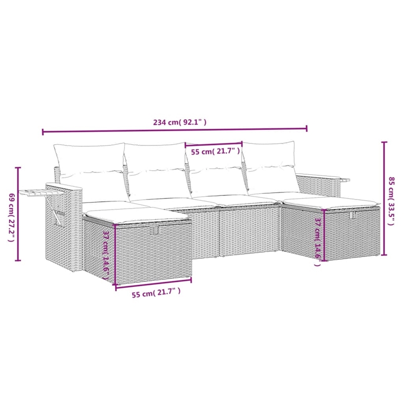 vidaXL 6 Piece Poly Rattan Sofa Set in Beige