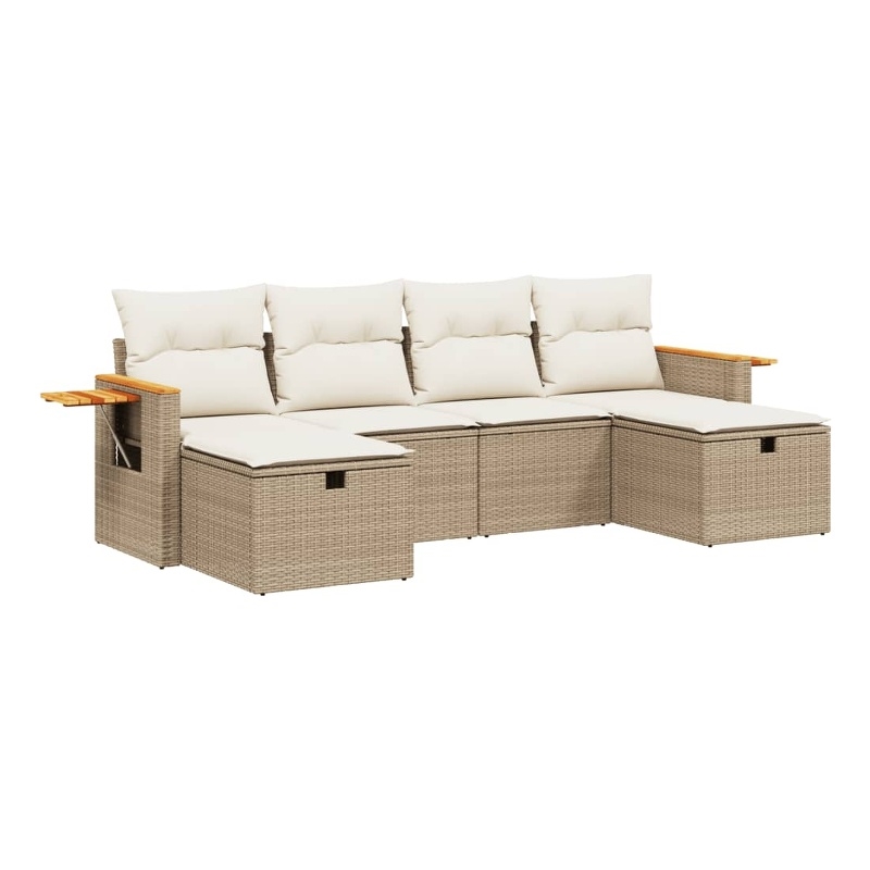 vidaXL 6 Piece Poly Rattan Sofa Set in Beige