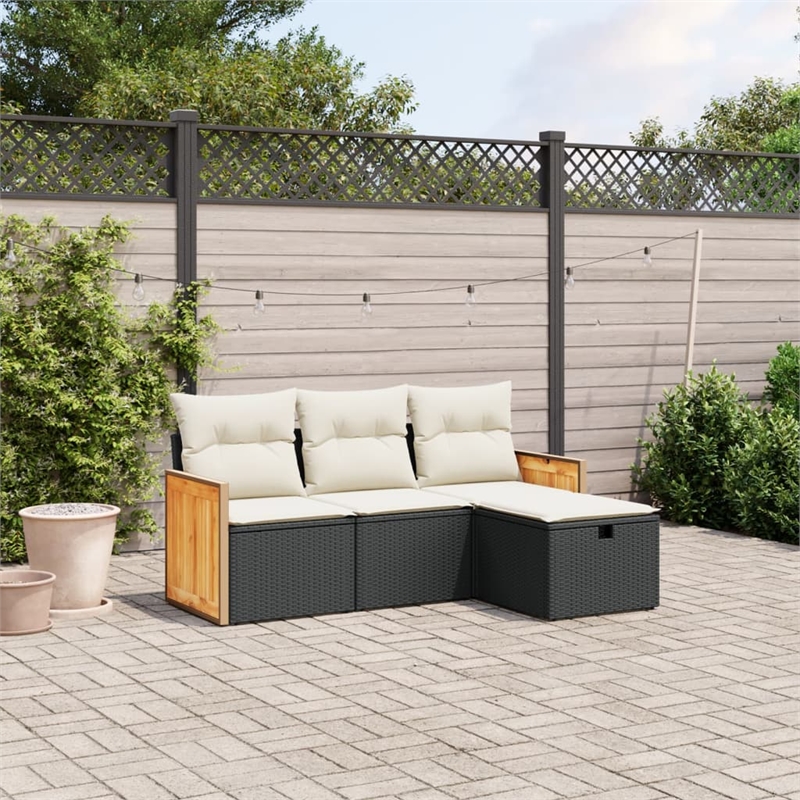 vidaXL 4 Piece Poly Rattan Sofa Set in Black/White/Cream
