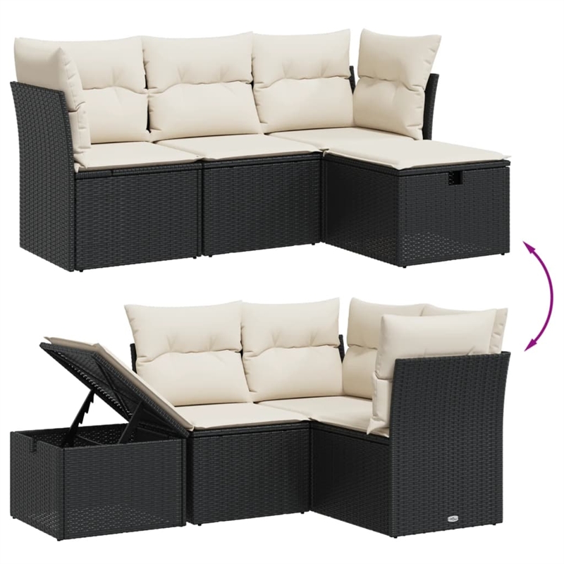 vidaXL 4 Piece Poly Rattan Sofa Set in Black/White/Cream
