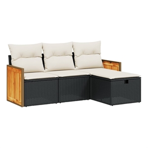 vidaXL 4 Piece Poly Rattan Sofa Set in Black/White/Cream