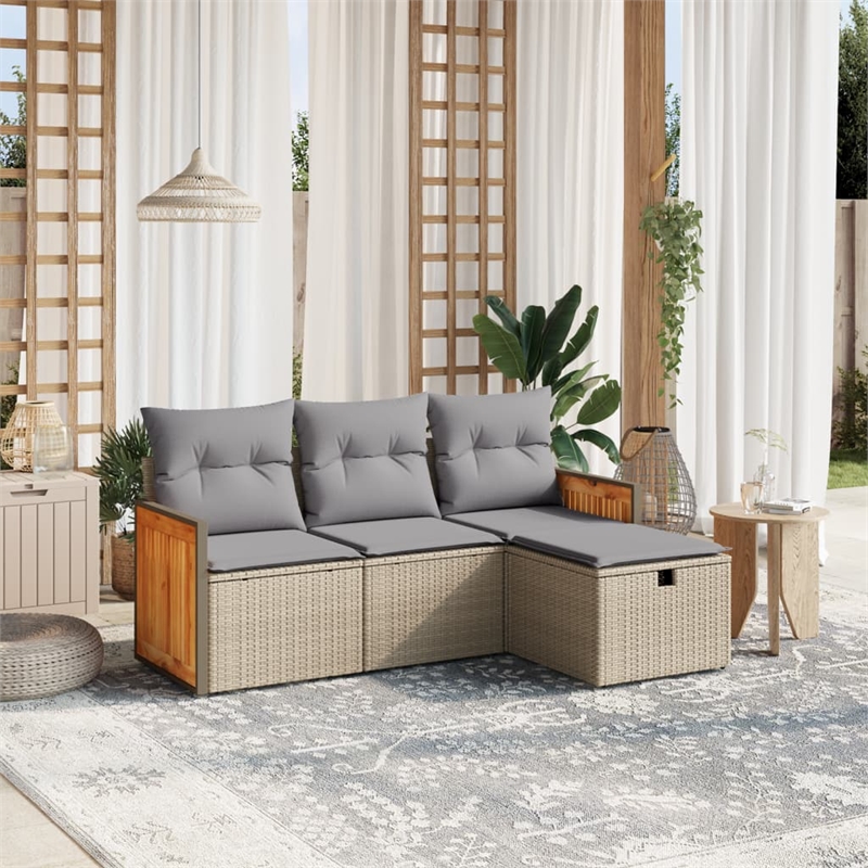 vidaXL 4 Piece Poly Rattan Sofa Set in Gray/Beige
