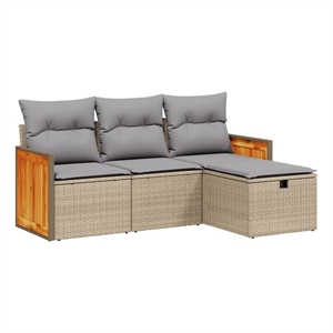 vidaXL 4 Piece Poly Rattan Sofa Set in Gray/Beige