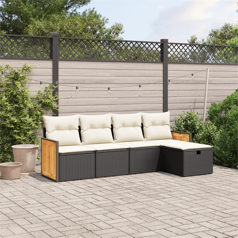 vidaXL 5 Piece Poly Rattan Sofa Set in Black/White/Cream
