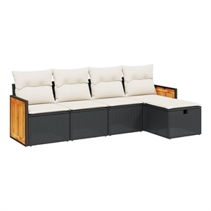 vidaXL 5 Piece Poly Rattan Sofa Set in Black/White/Cream