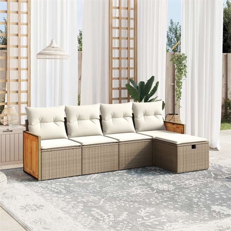 vidaXL 5 Piece Poly Rattan Sofa Set in Beige