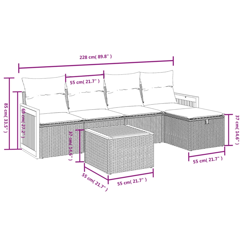 vidaXL 6 Piece Steel Sofa Set in Black