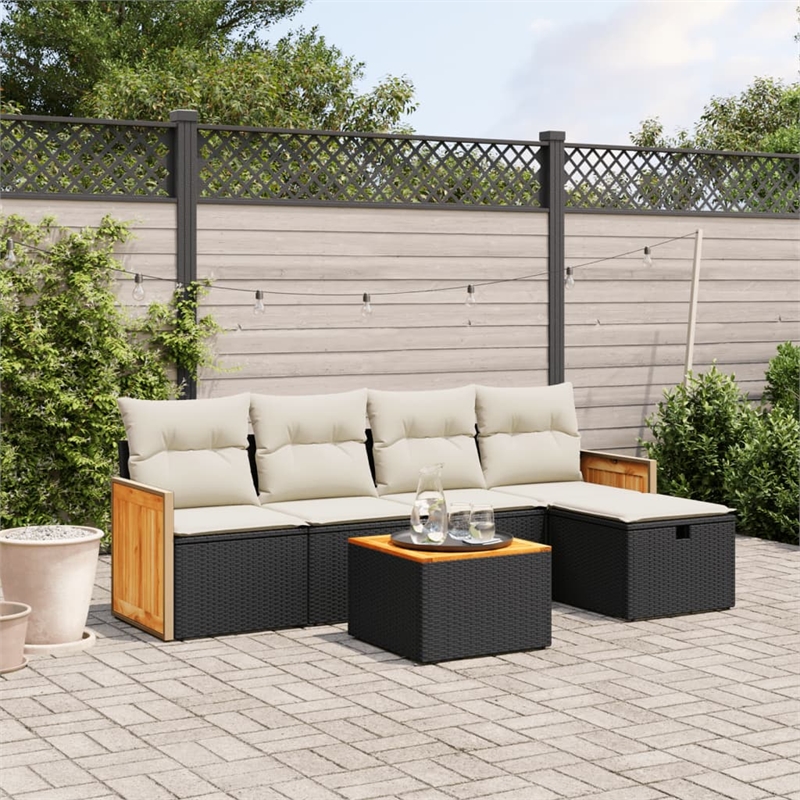 vidaXL 6 Piece Poly Rattan Medium Sofa Set in Black