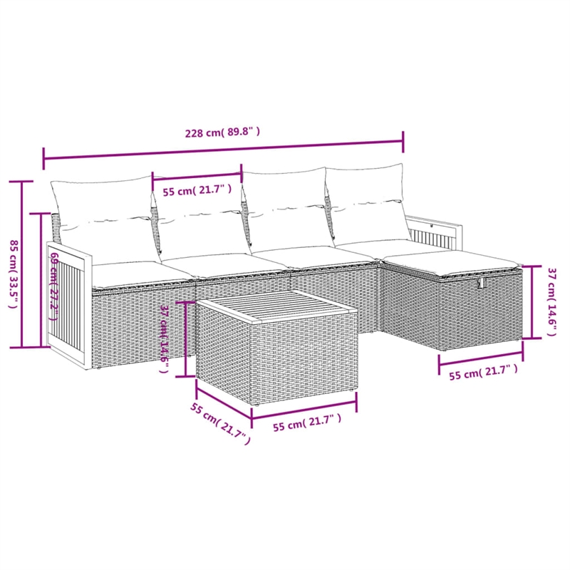 vidaXL 6 Piece Steel Sofa Set in Beige