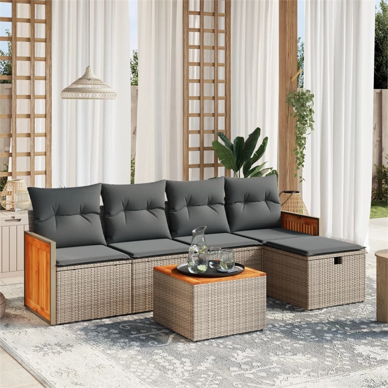 vidaXL 6 Piece Poly Rattan Sofa Set in Gray