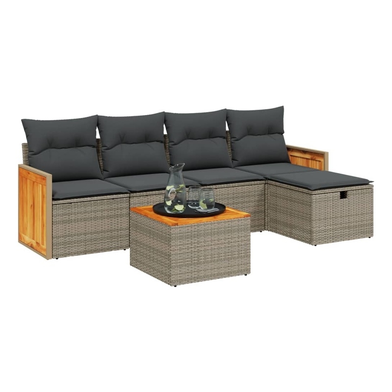 vidaXL 6 Piece Poly Rattan Sofa Set in Gray