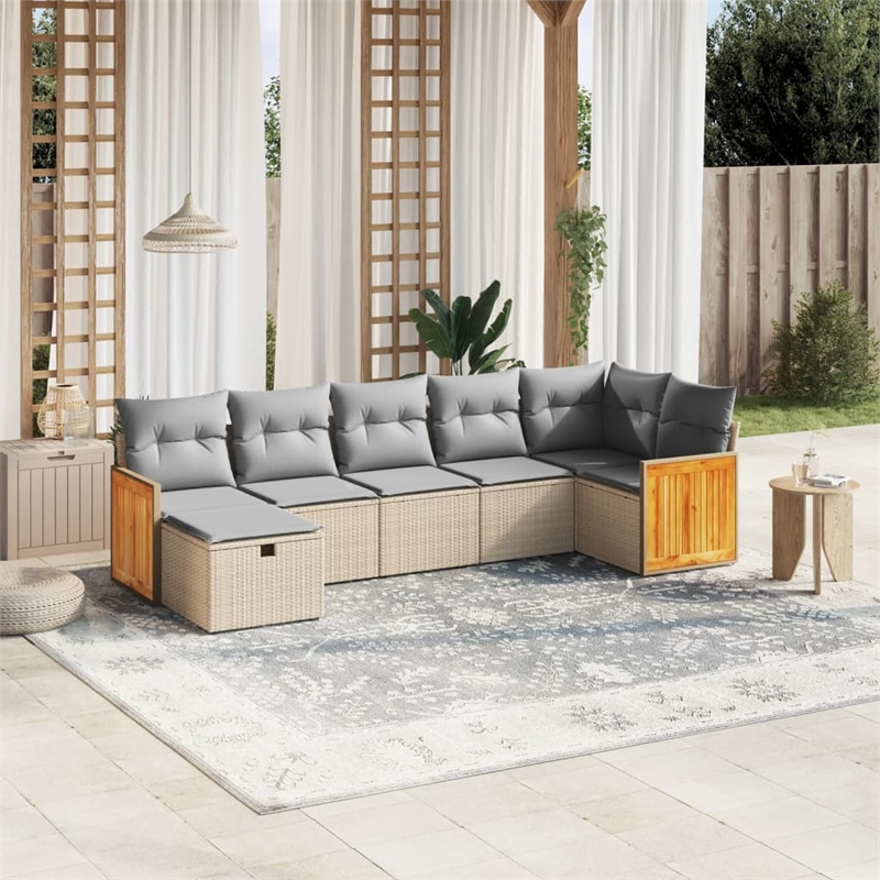 vidaXL 7 Piece Poly Rattan Sofa Set in Beige