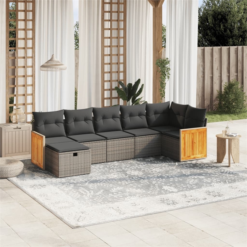 vidaXL 7 Piece Poly Rattan Small Sofa Set in Gray
