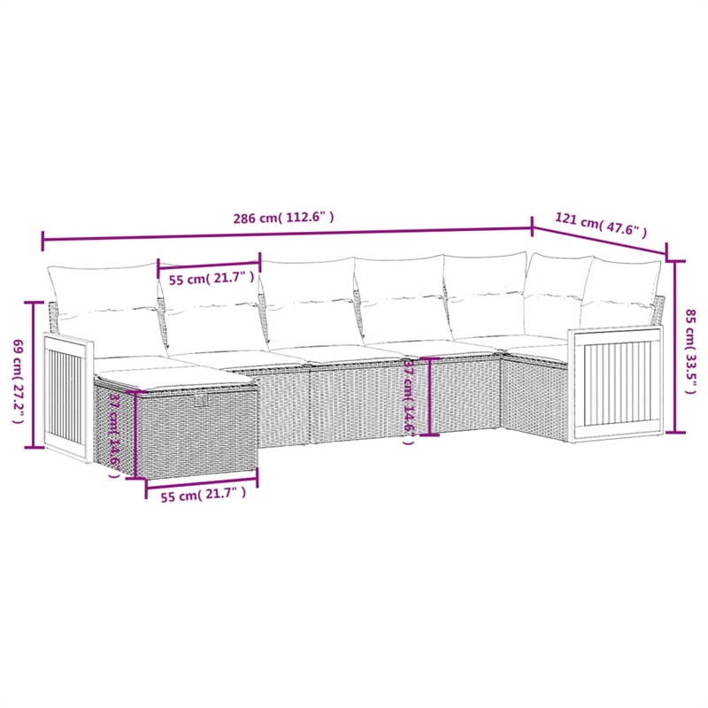 vidaXL 7 Piece Poly Rattan Small Sofa Set in Gray