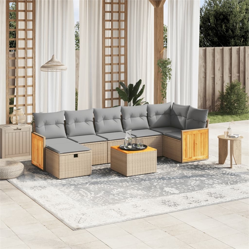 vidaXL 8 Piece Poly Rattan Small Sofa Set in Beige