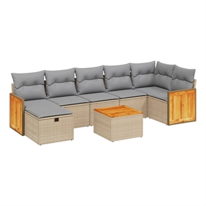 vidaXL 8 Piece Poly Rattan Small Sofa Set in Beige
