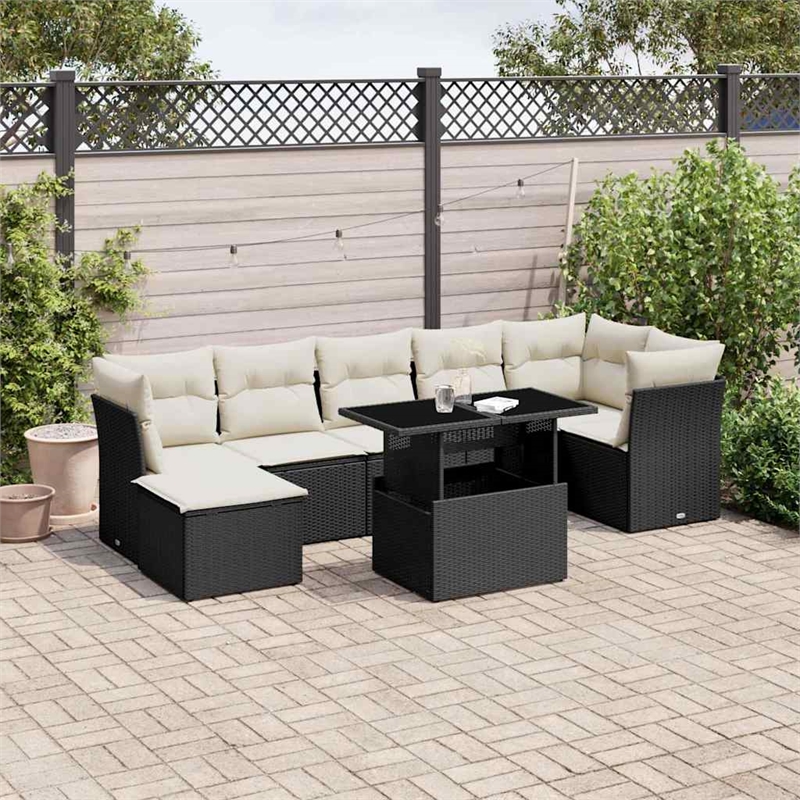 vidaXL 8 Piece Steel Sofa Set in Black/White/Cream
