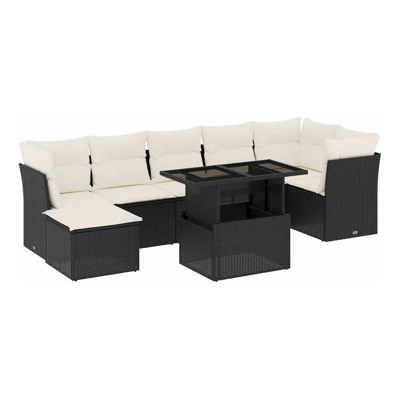 vidaXL 8 Piece Steel Sofa Set in Black/White/Cream