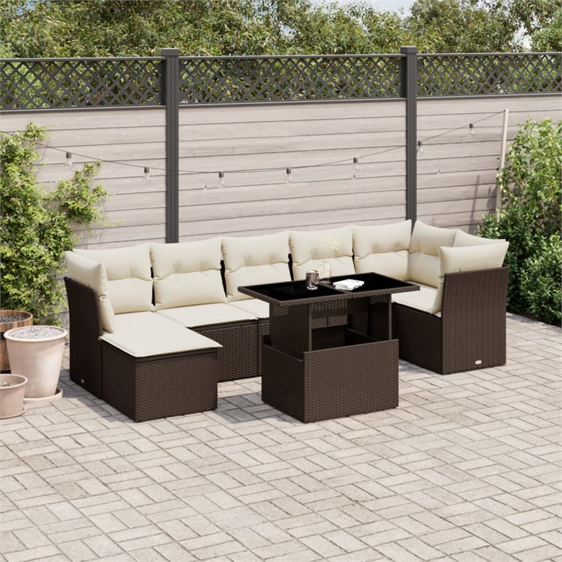 vidaXL 8 Piece Poly Rattan Sofa Set in White/Brown/Cream
