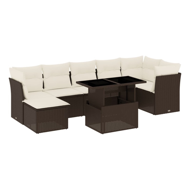 vidaXL 8 Piece Poly Rattan Sofa Set in White/Brown/Cream