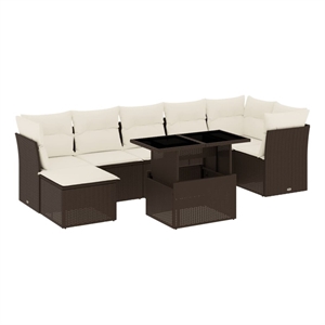 vidaXL 8 Piece Poly Rattan Sofa Set in White/Brown/Cream