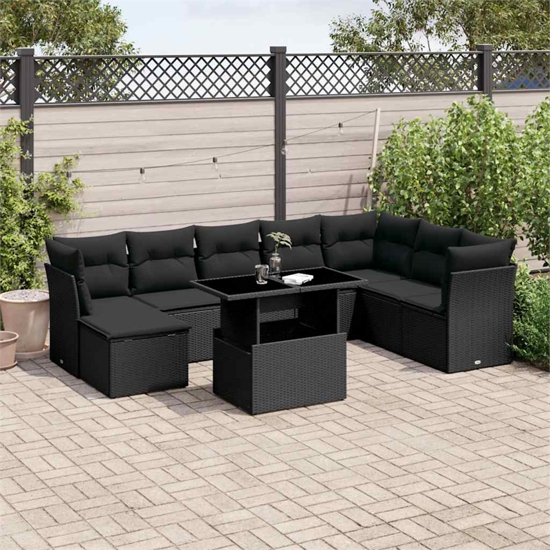 vidaXL 9 Piece Poly Rattan Sofa Set in Black