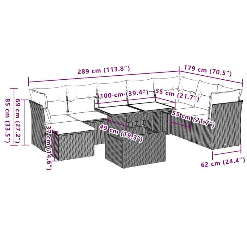 vidaXL 9 Piece Poly Rattan Sofa Set in Black