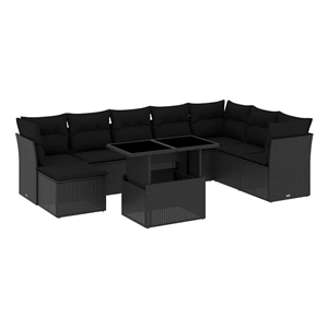 vidaXL 9 Piece Poly Rattan Sofa Set in Black