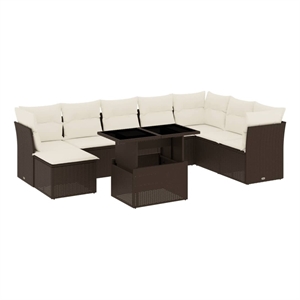 vidaXL 9 Piece Poly Rattan Sofa Set in White/Brown/Cream