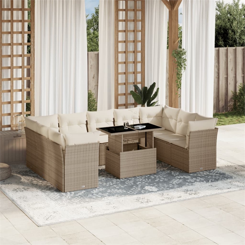 vidaXL 10 Piece Poly Rattan Sofa Set in Beige