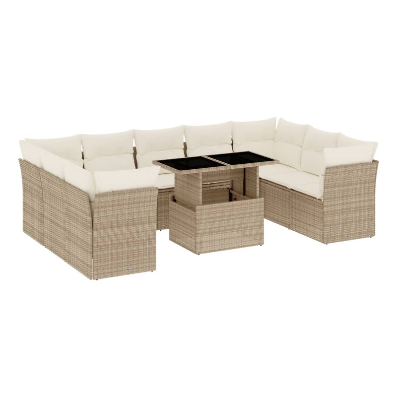 vidaXL 10 Piece Poly Rattan Sofa Set in Beige