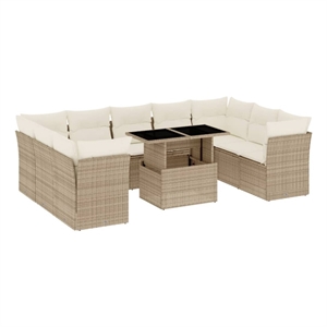 vidaXL 10 Piece Poly Rattan Sofa Set in Beige