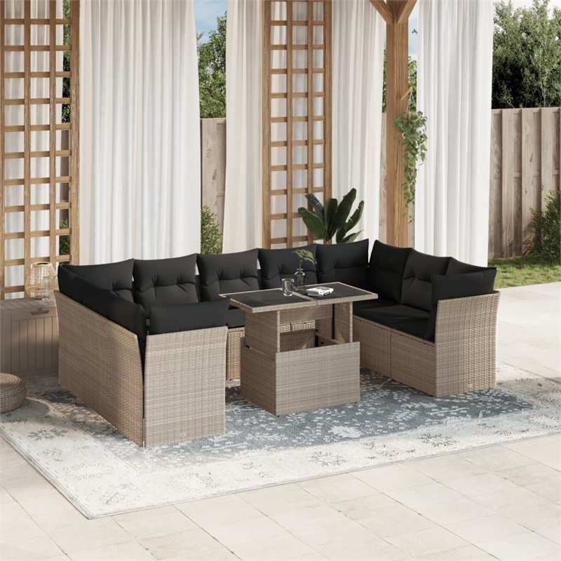 vidaXL 10 Piece Poly Rattan Sofa Set in Gray/Anthracite