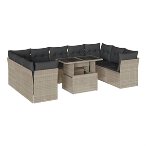 vidaXL 10 Piece Poly Rattan Sofa Set in Gray/Anthracite