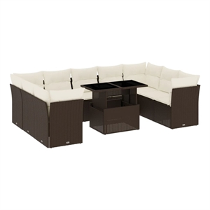 vidaXL 10 Piece Poly Rattan Sofa Set in Brown
