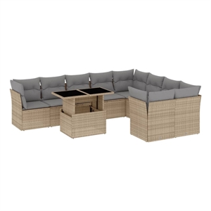 vidaXL 10 Piece Poly Rattan Sofa Set in Beige