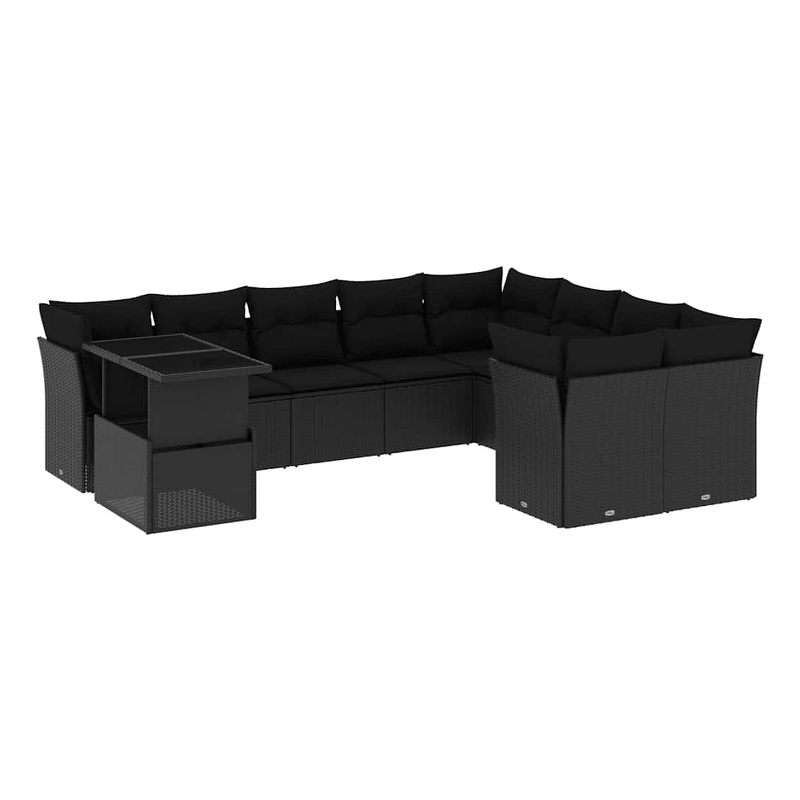 vidaXL 10 Piece Poly Rattan Sofa Set in Black