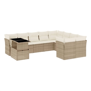 vidaXL 10 Piece Poly Rattan Sofa Set in White/Cream/Beige