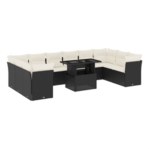 vidaXL Poly Rattan Sofa Set in Black/White/Cream