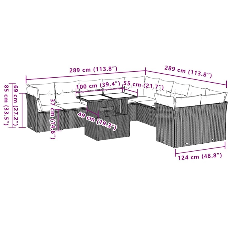 vidaXL 11 Piece Steel Sofa Set in Black