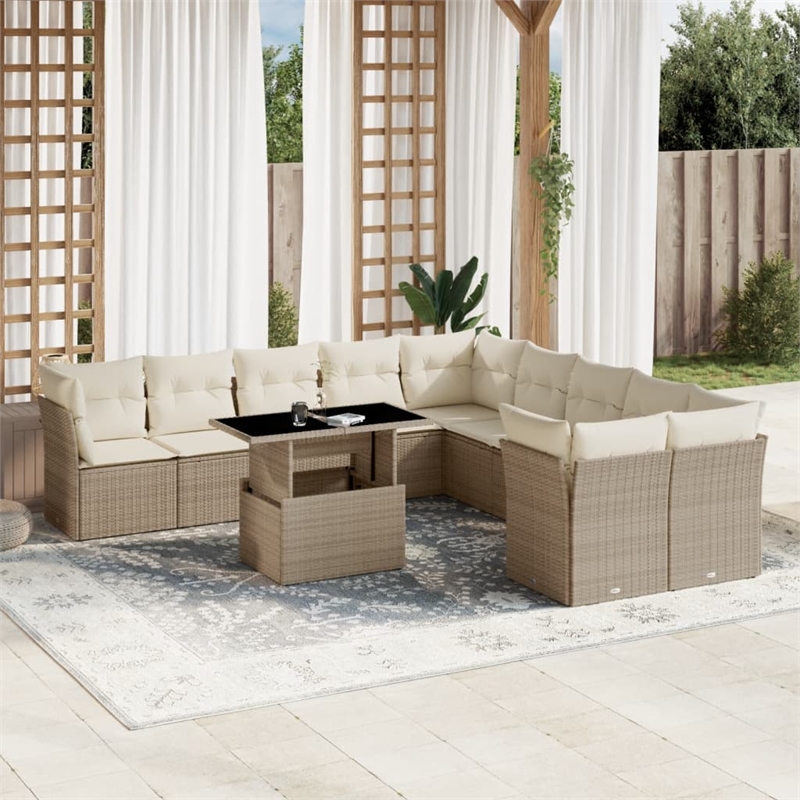 vidaXL 11 Piece Steel Sofa Set in White/Cream/Beige
