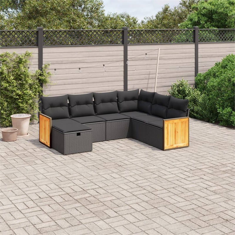 vidaXL 7 Piece Poly Rattan Sofa Set in Black