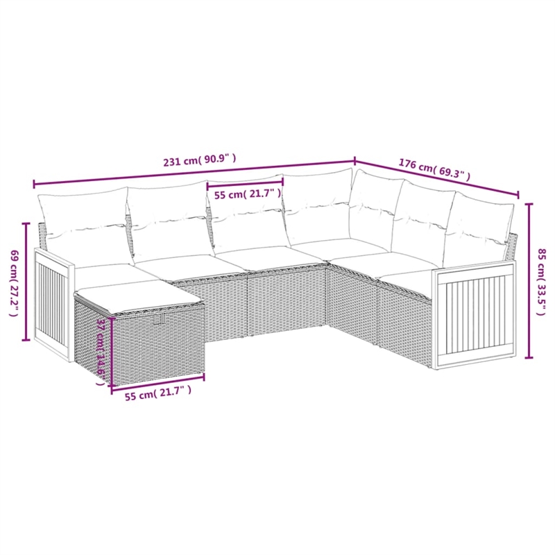 vidaXL 7 Piece Poly Rattan Sofa Set in Black