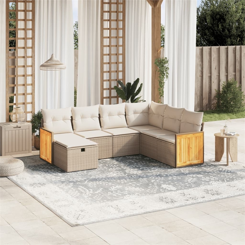 vidaXL 7 Piece Poly Rattan Sofa Set in White/Cream/Beige
