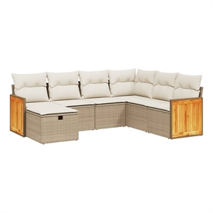 vidaXL 7 Piece Poly Rattan Sofa Set in White/Cream/Beige
