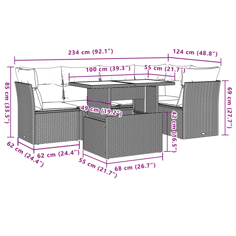 vidaXL 6 Piece Poly Rattan Sofa Set in Gray/Beige