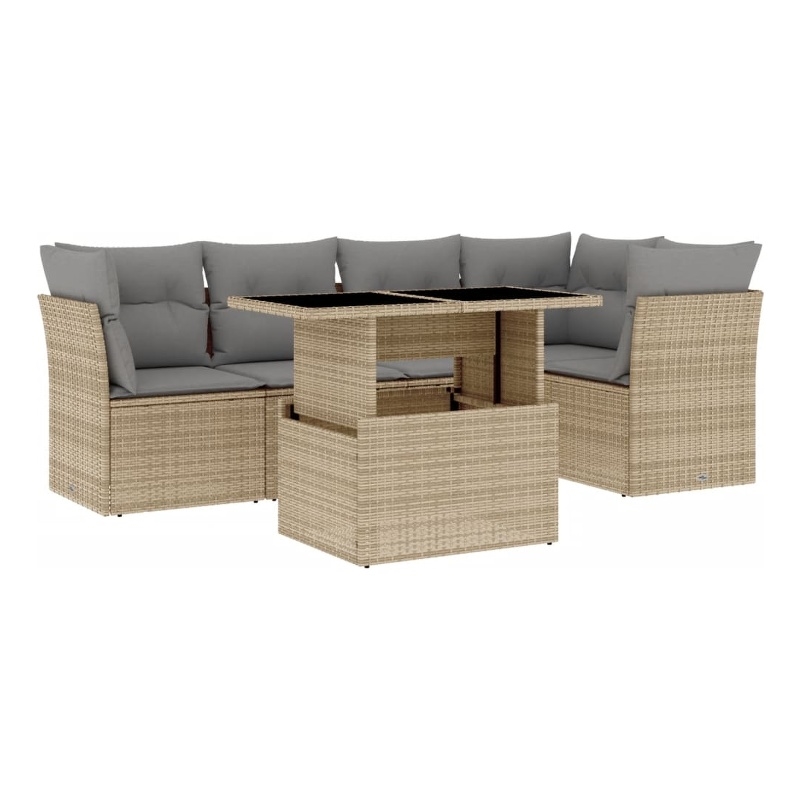 vidaXL 6 Piece Poly Rattan Sofa Set in Gray/Beige